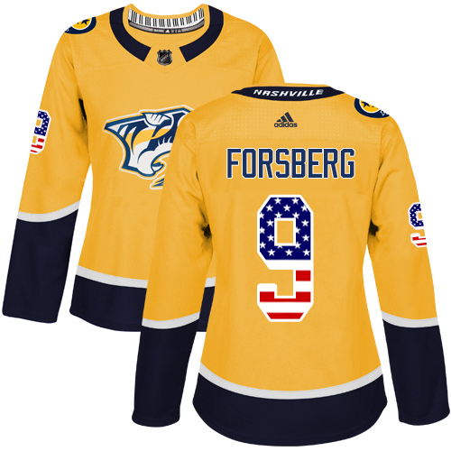 Adidas Predators #9 Filip Forsberg Yellow Home Authentic USA Flag Women's Stitched NHL Jersey